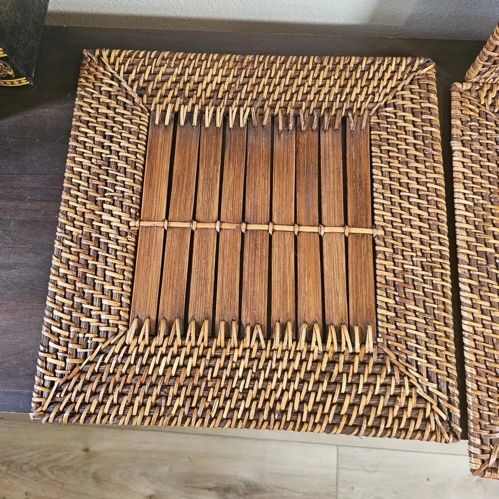 Rattan Bamboo Square Placemats - Set of 4